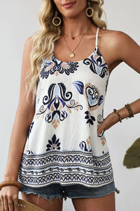 Blue Boho Print Strappy T-back Tank