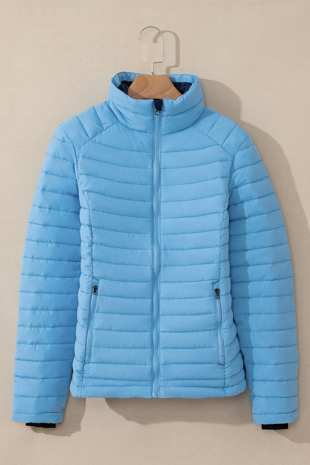 Silvery Solid Color Quilted Zip-up Puffer Jacket