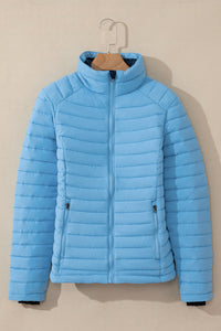 Silvery Solid Color Quilted Zip-up Puffer Jacket