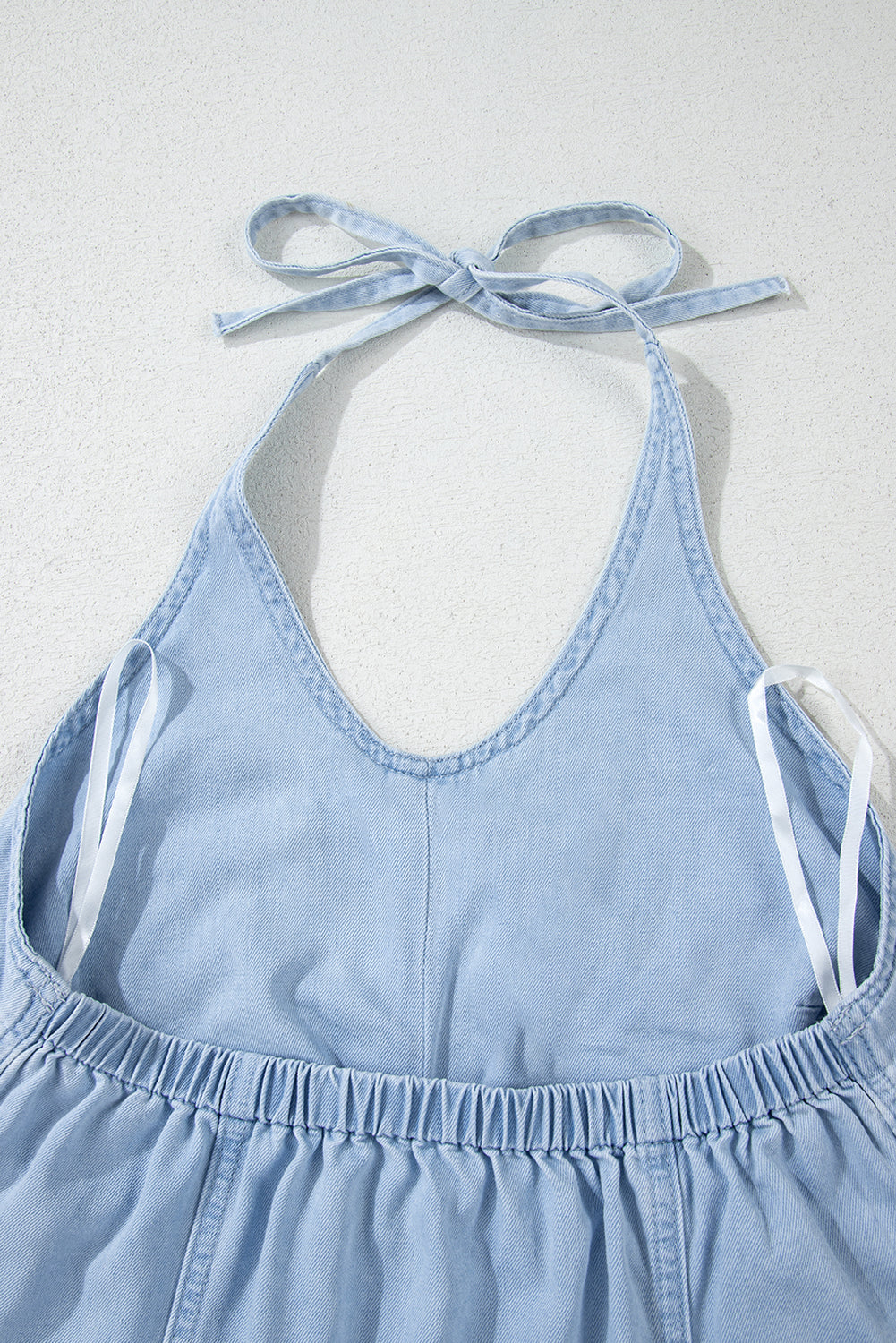 Light Wash V-Neck Lightweight Denim Halter Tank Top