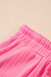 Pink Textured Ruffle Crop Top and Long Skirt Two Piece Set