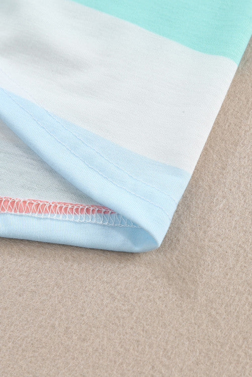 Coral Blue Striped Sequin Pocket Sleeveless Top
