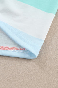 Coral Blue Striped Sequin Pocket Sleeveless Top