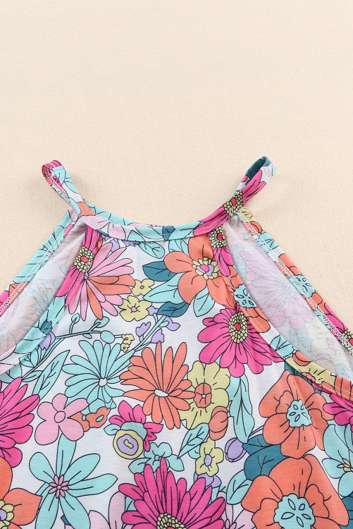 Multi Color Retro Floral Strappy Tank