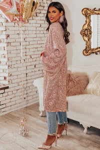 Pink Champagne Sequined Open Front Kimono