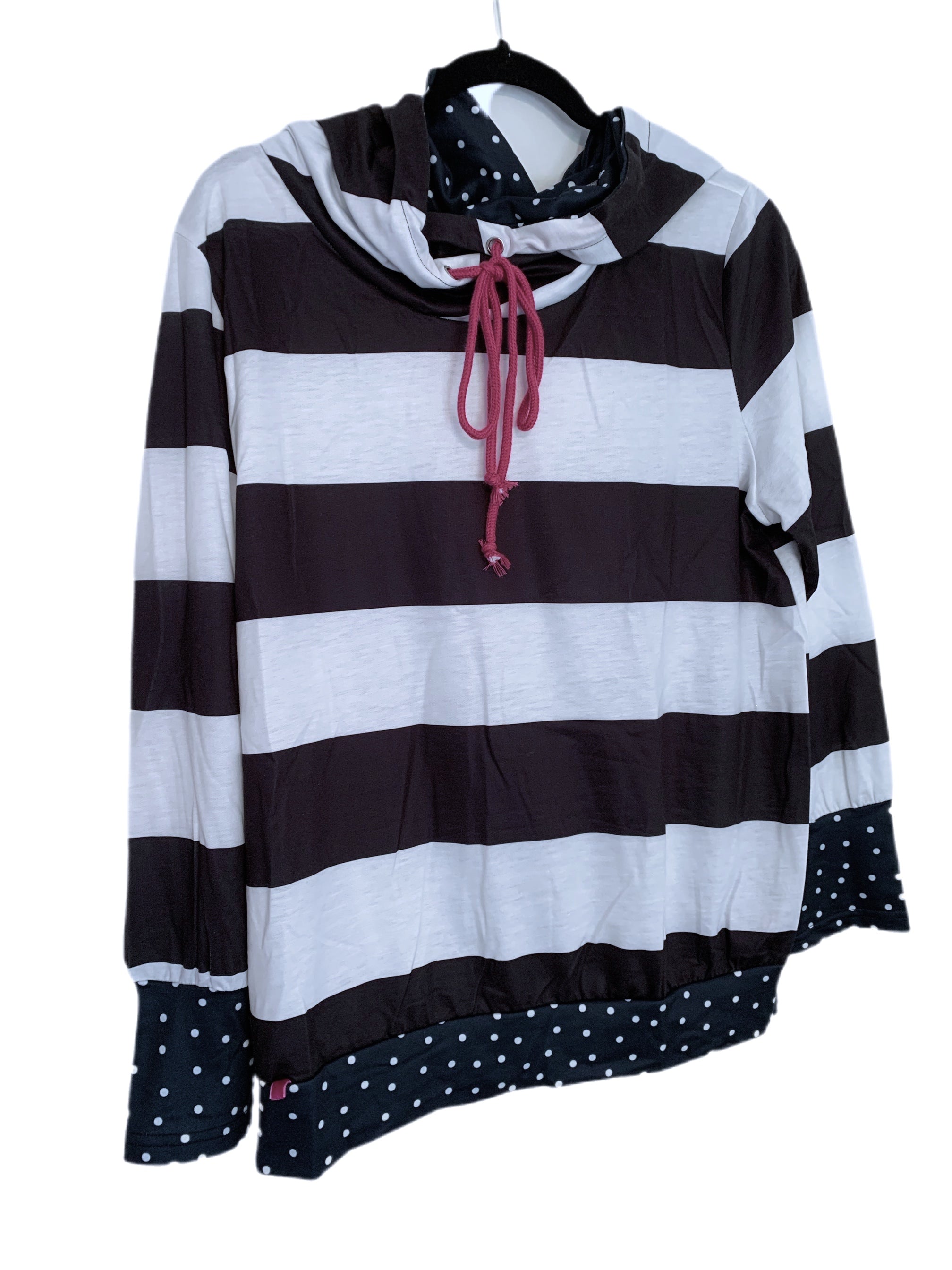 White & Black Stripes w/Navy Polka Dots Lightweight Hoodie
