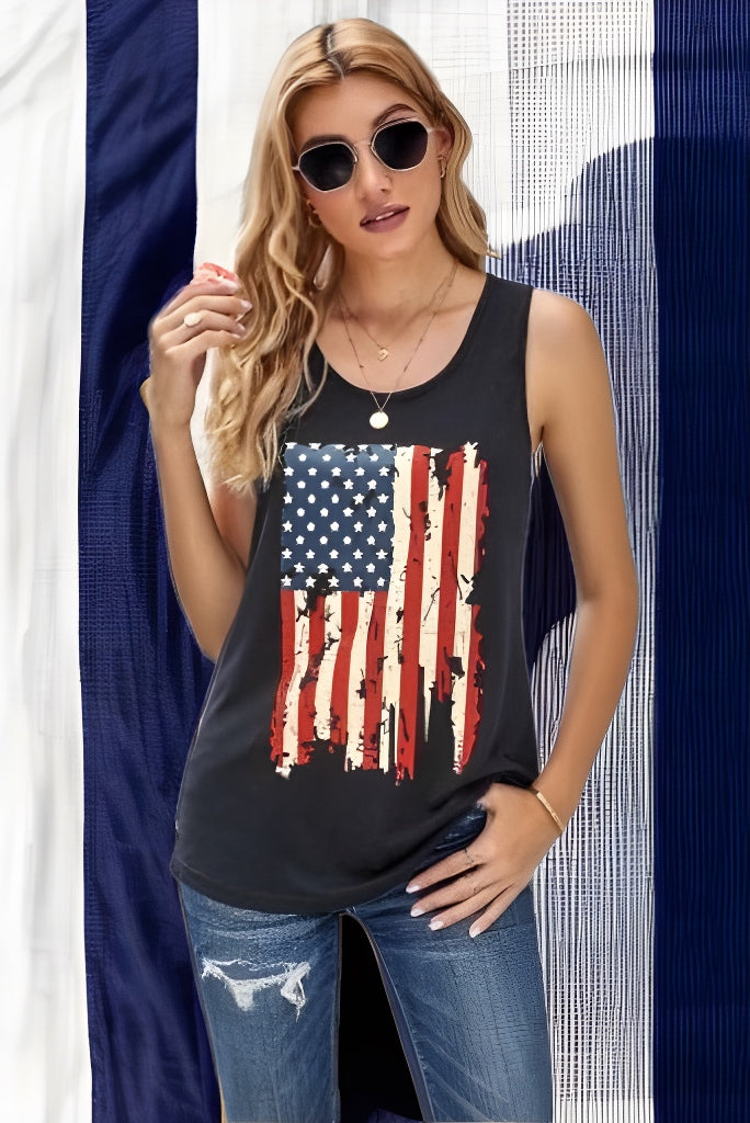 Distressed American Flag Black Knit Tank