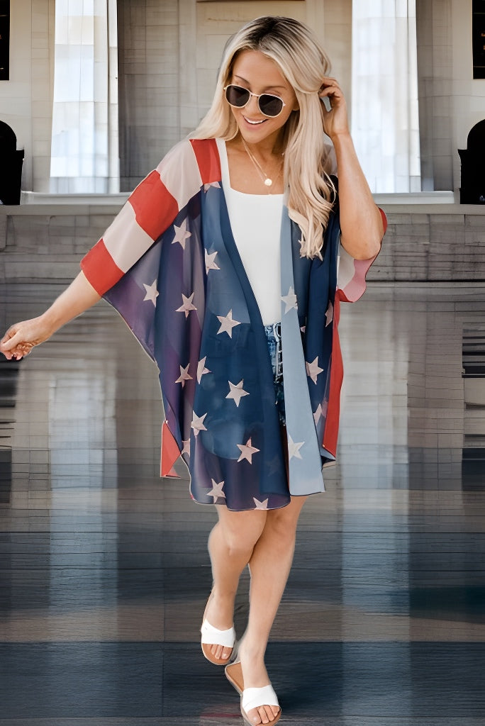 Patriotic Flag Print Kimono