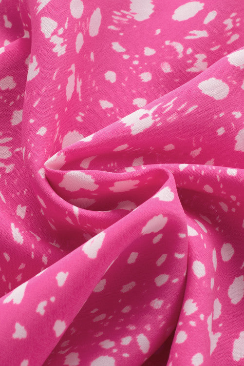 Pink Spotted V-Neck Ruffled Sleeveless Blouse