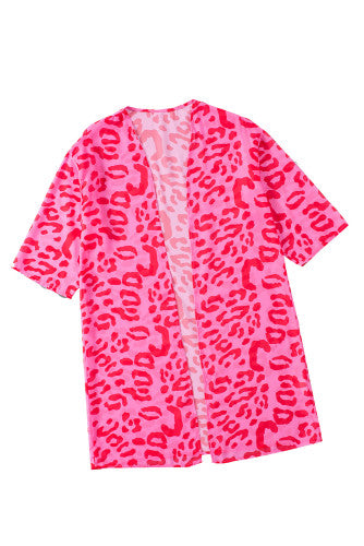 Pink Red Leopard Print Kimono