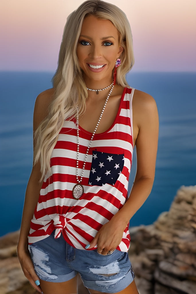 Patriotic Stars and Stripes Bowtie Racerback Tank