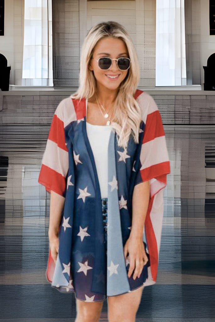 Patriotic Flag Print Kimono