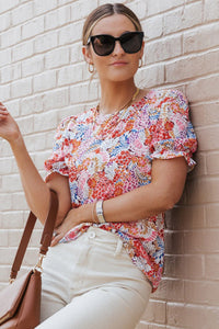Multi Colored Floral Bubble Sleeve Tee Blouse