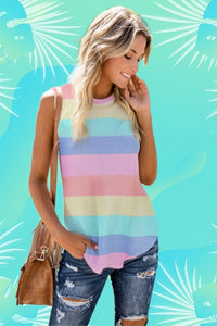 Pastel Striped Waffle Knit Sleeveless Top