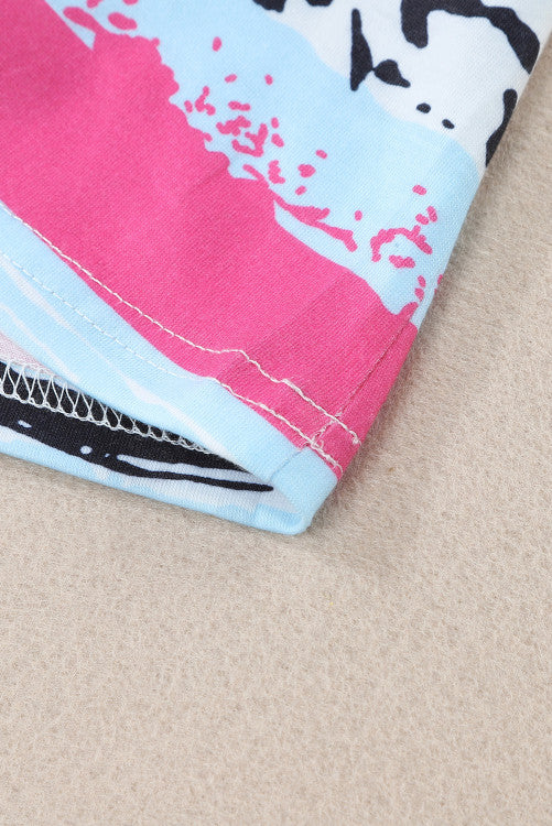 Pink Aqua Leopard Print Striped Tee