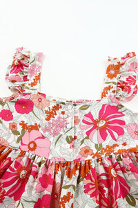 Pink Floral Flutter Cap Sleeve Flowy Blouse