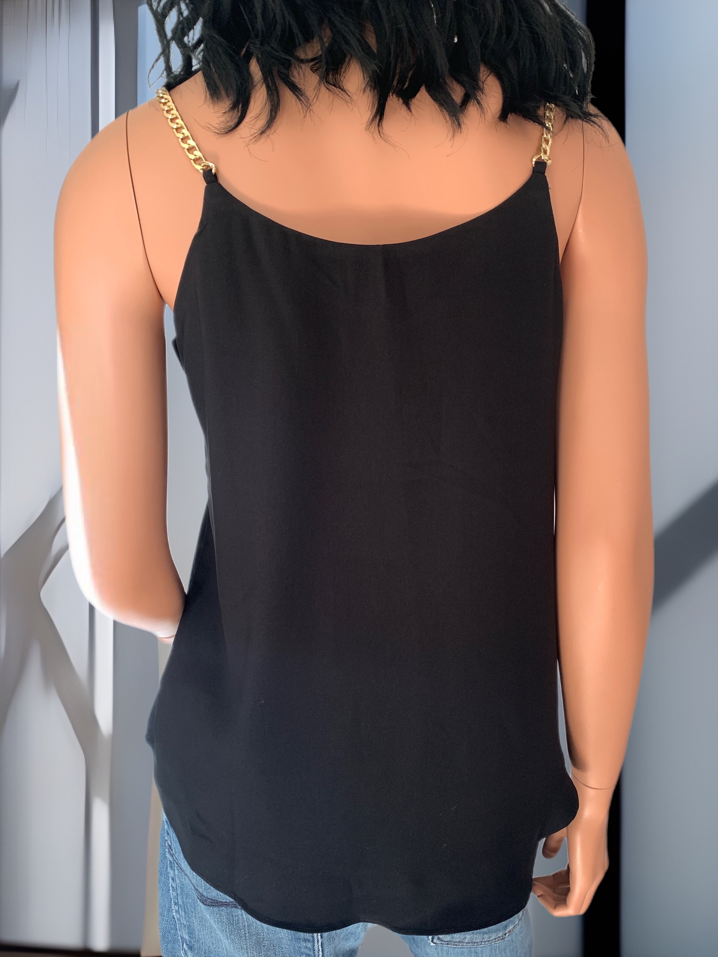 Black Silky Gold Chain Strappy Tank