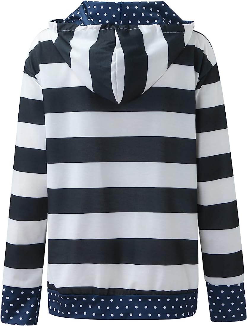 White & Black Stripes w/Navy Polka Dots Lightweight Hoodie