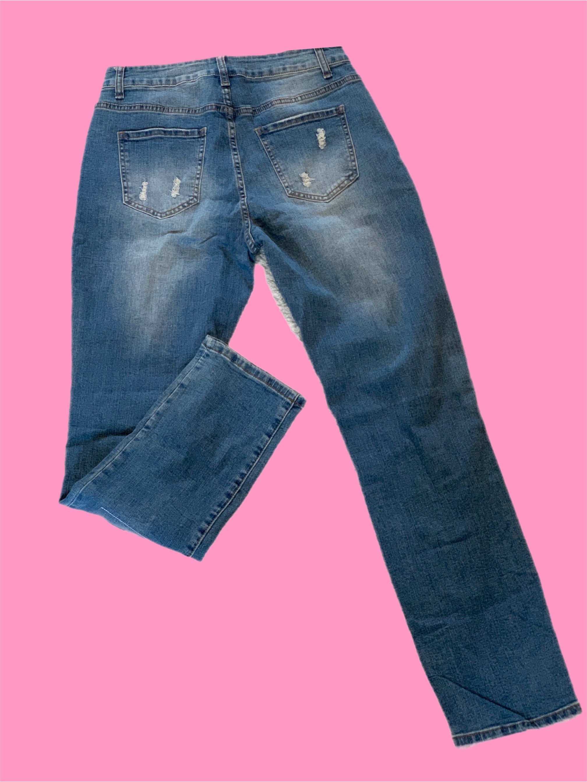 Hibiscus Flamingo Patch Distressed Denim Jeans