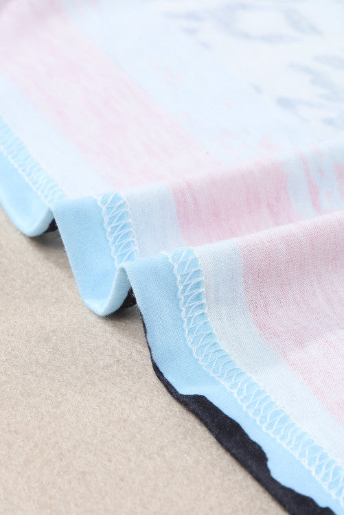Pink Aqua Leopard Print Striped Tee