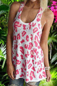 Pink and White Leopard U-Neck Racerback Knit Tank