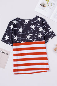 American Flag Front Cutout Short Sleeve Knit Tee