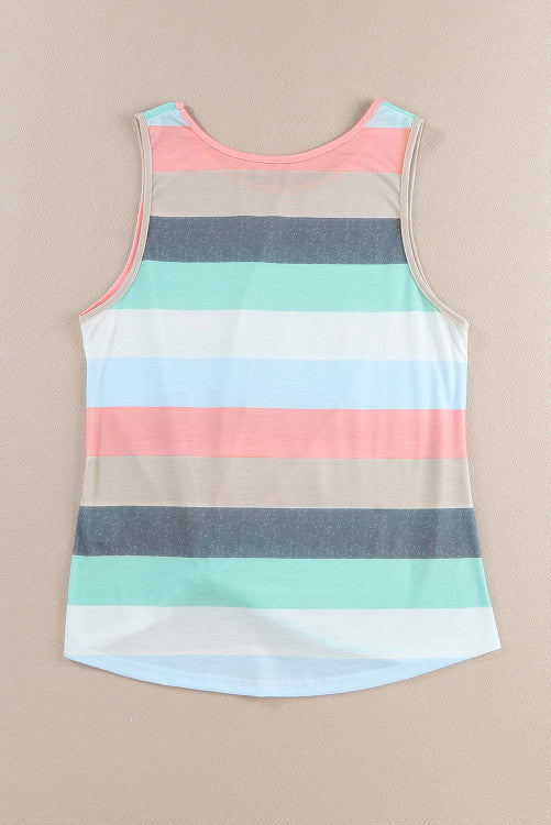 Coral Blue Striped Sequin Pocket Sleeveless Top