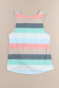 Coral Blue Striped Sequin Pocket Sleeveless Top