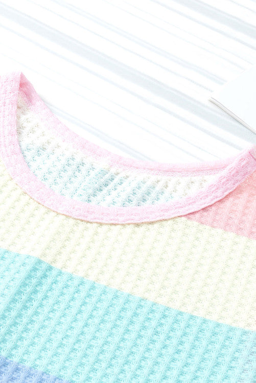 Pastel Striped Waffle Knit Sleeveless Top