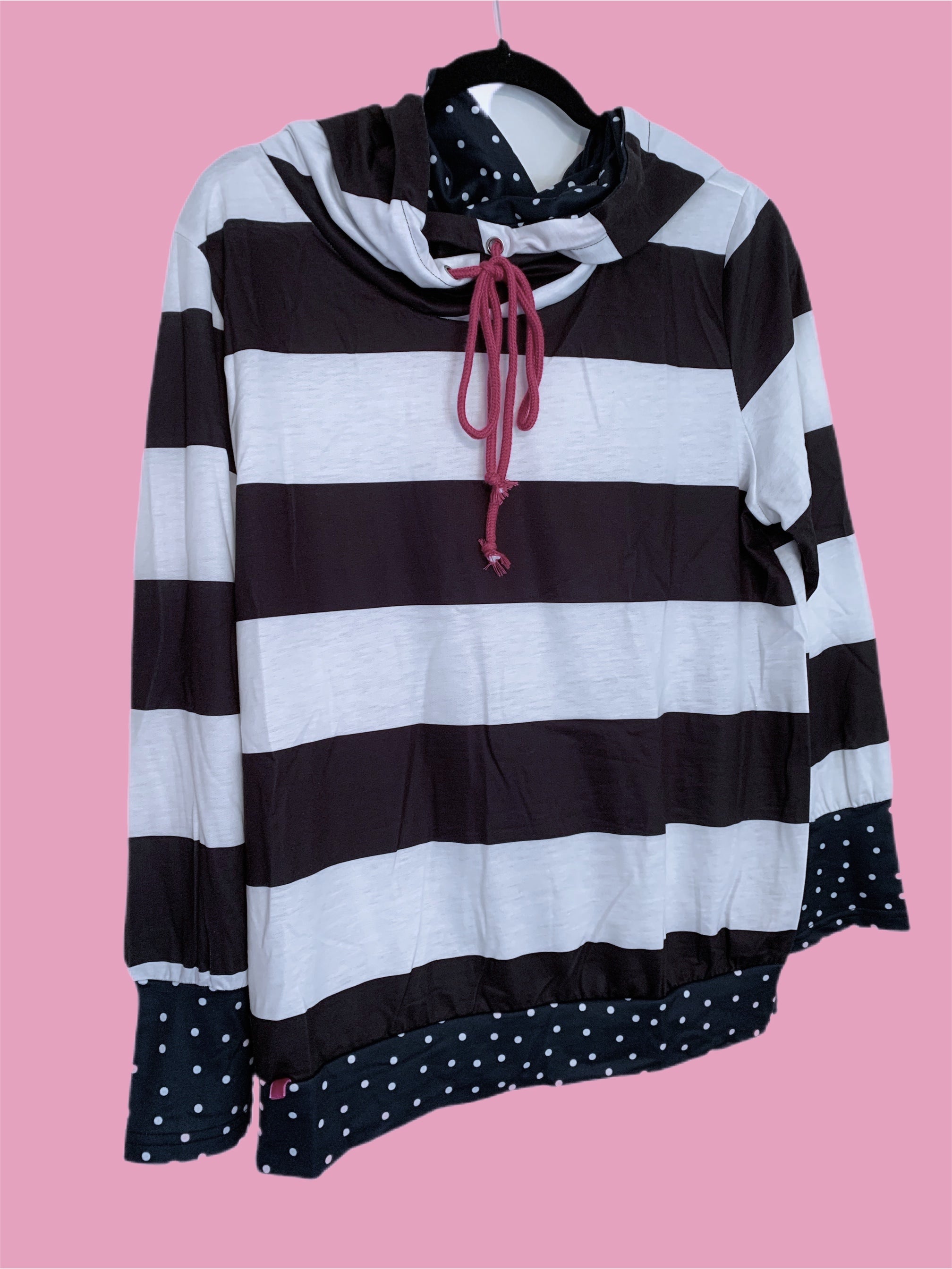 White & Black Stripes w/Navy Polka Dots Lightweight Hoodie