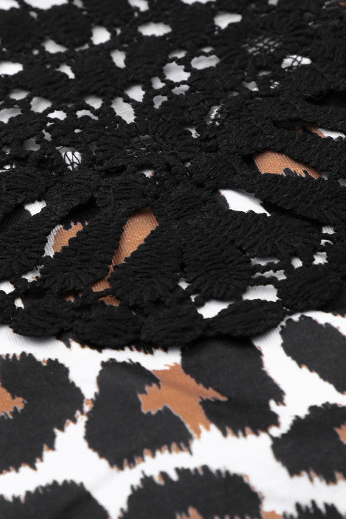 Black Lace Neckline Leopard Print Halter Tank