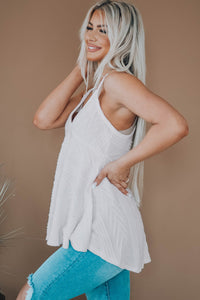 White Textured Knit Peplum Sweater Tank