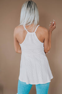 White Textured Knit Peplum Sweater Tank
