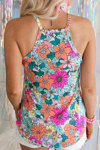 Multi Color Retro Floral Strappy Tank