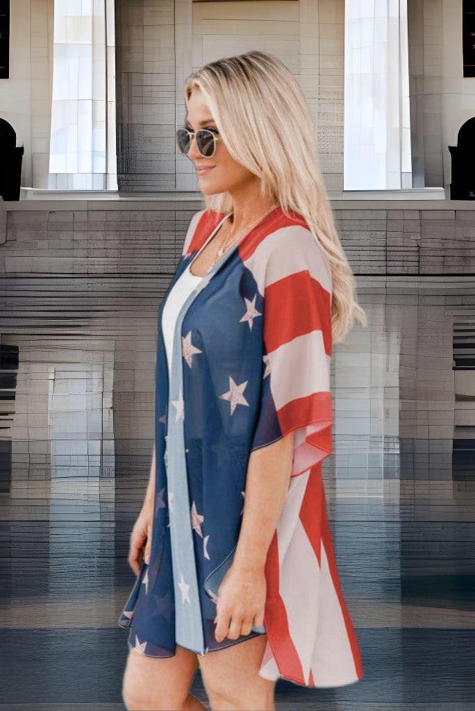 Patriotic Flag Print Kimono