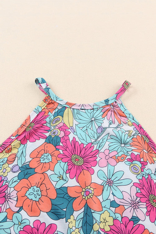 Multi Color Retro Floral Strappy Tank