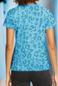 Aqua Blue Leopard Print Casual Tee