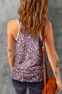 White Leopard Print Pink Sequin Pocket Tank