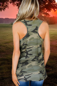 American Flag Print Pocket Camo Tank Top