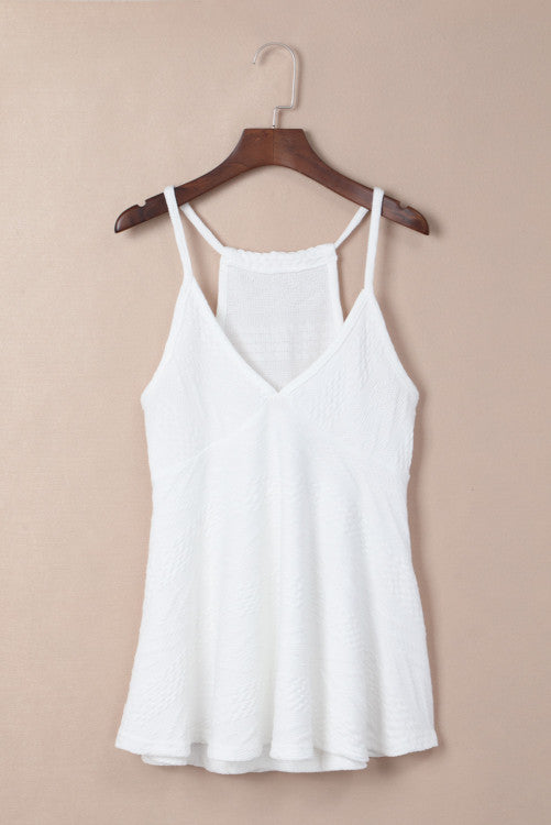 White Textured Knit Peplum Sweater Tank