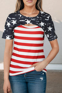 American Flag Front Cutout Short Sleeve Knit Tee