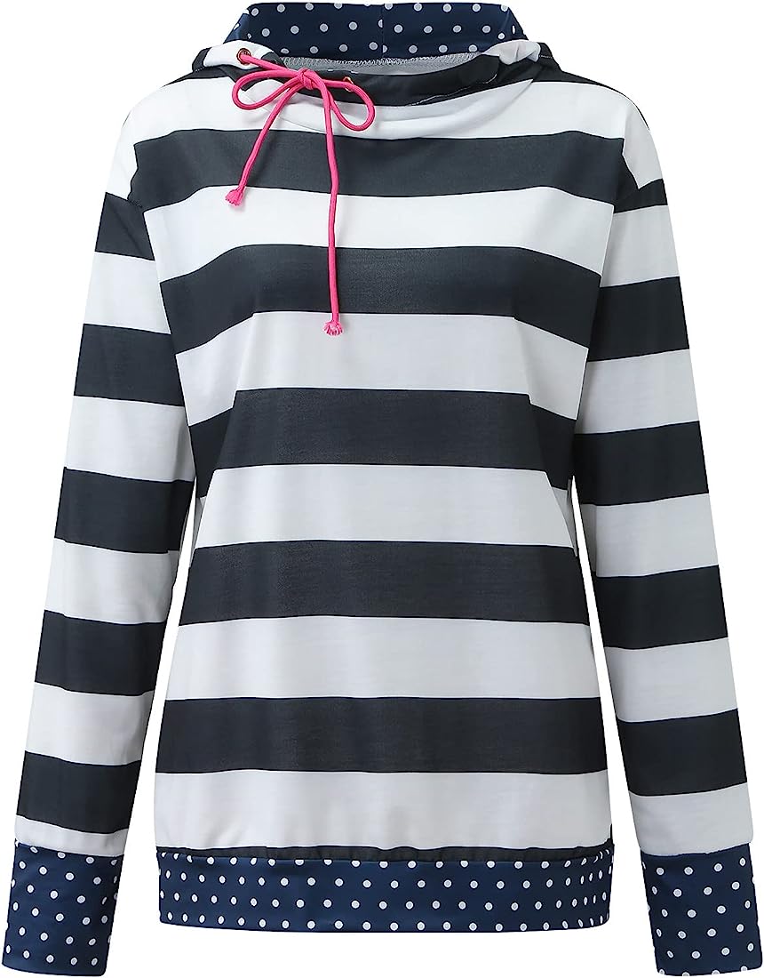 White & Black Stripes w/Navy Polka Dots Lightweight Hoodie