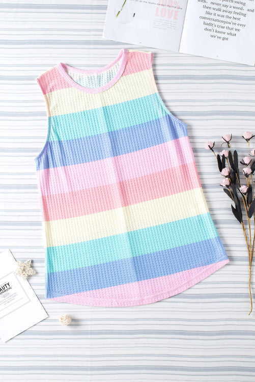 Pastel Striped Waffle Knit Sleeveless Top