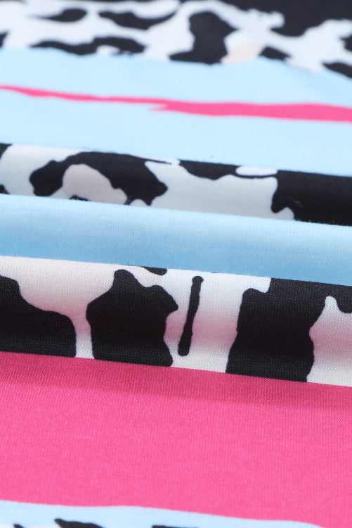 Pink Aqua Leopard Print Striped Tee