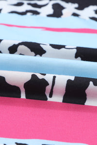 Pink Aqua Leopard Print Striped Tee