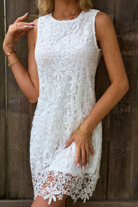 White Floral Lace Sleeveless Mini Dress