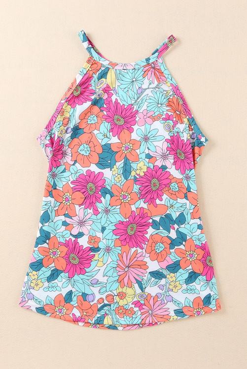 Multi Color Retro Floral Strappy Tank