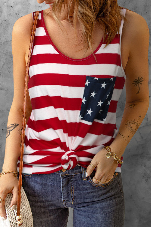 Patriotic Stars and Stripes Bowtie Racerback Tank