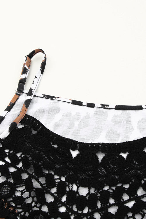 Black Lace Neckline Leopard Print Halter Tank