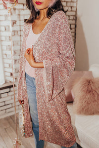 Pink Champagne Sequined Open Front Kimono